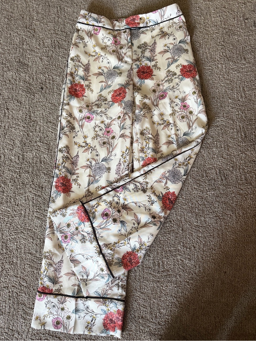 NWT Ann Taylor Floral Cream Satin Pants